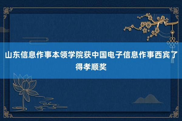 山东信息作事本领学院获中国电子信息作事西宾了得孝顺奖